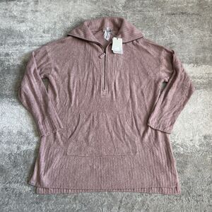 Barefoot Dreams CozyChic Lite Womens 1X High Rib Half Zip Tunic Mauve Sweater